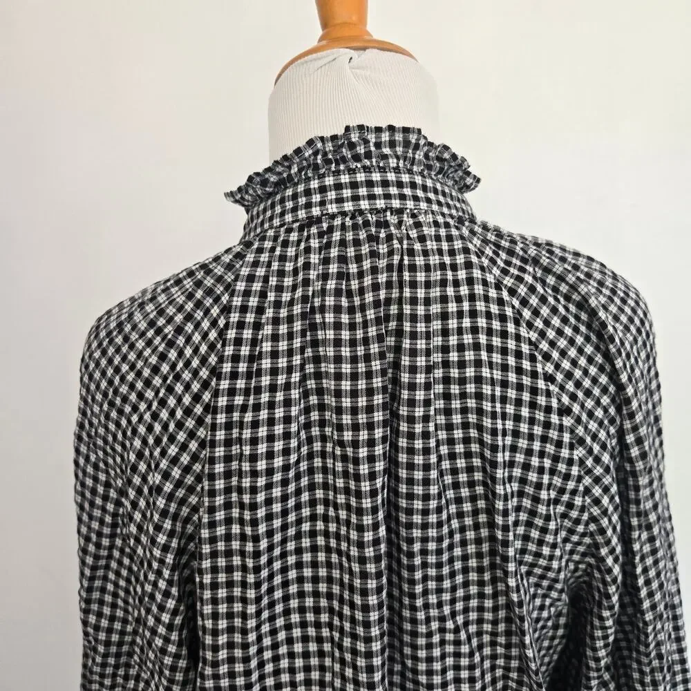 J Crew Womens Victorian Ruffle Neck Button Up Shirt Plaid Elevated Basics Work 8